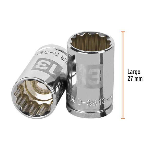 13633 - Dado de 13 mm, 12 puntas, cuadro 3/8', Truper