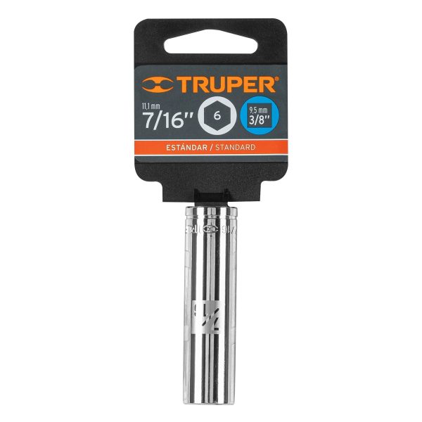 13713 - Dado largo de 7/16', 6 puntas, cuadro 3/8', Truper
