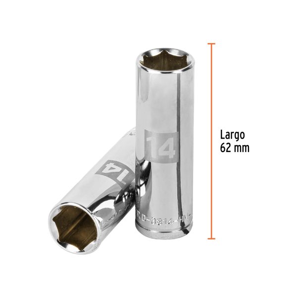 13774 - Dado largo de 14 mm, 6 puntas, cuadro 3/8', Truper