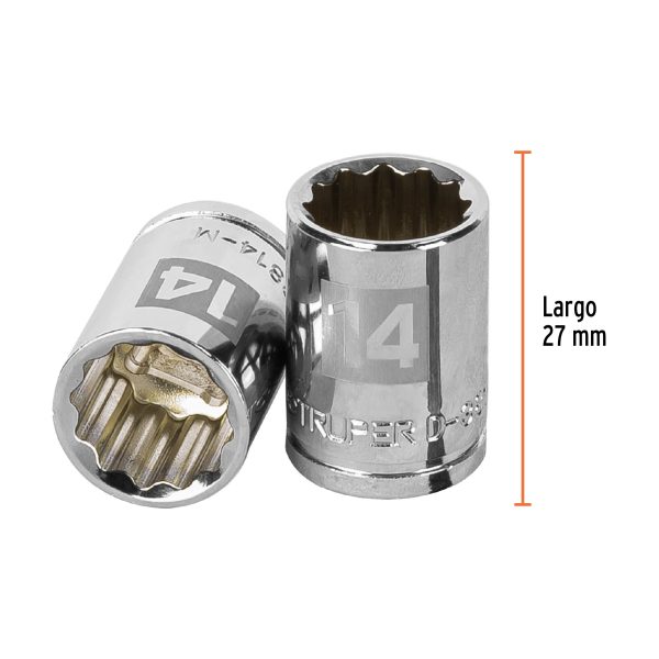13634 - Dado de 14 mm, 12 puntas, cuadro 3/8', Truper