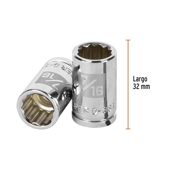 13583 - Dado de 7/16', 12 puntas, cuadro 3/8', Truper
