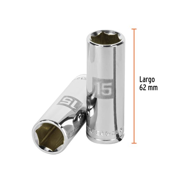 13775 - Dado largo de 15 mm, 6 puntas, cuadro 3/8', Truper