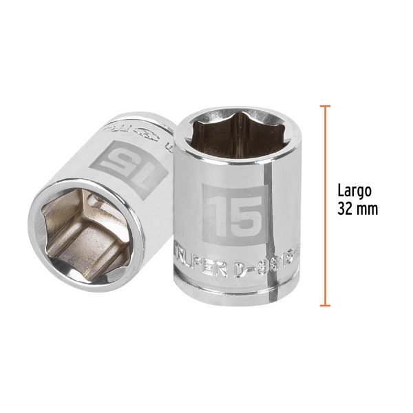 13679 - Dado de 15 mm, 6 puntas, cuadro 3/8', Truper