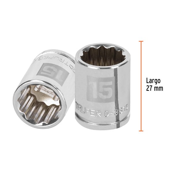 13635 - Dado de 15 mm, 12 puntas, cuadro 3/8', Truper