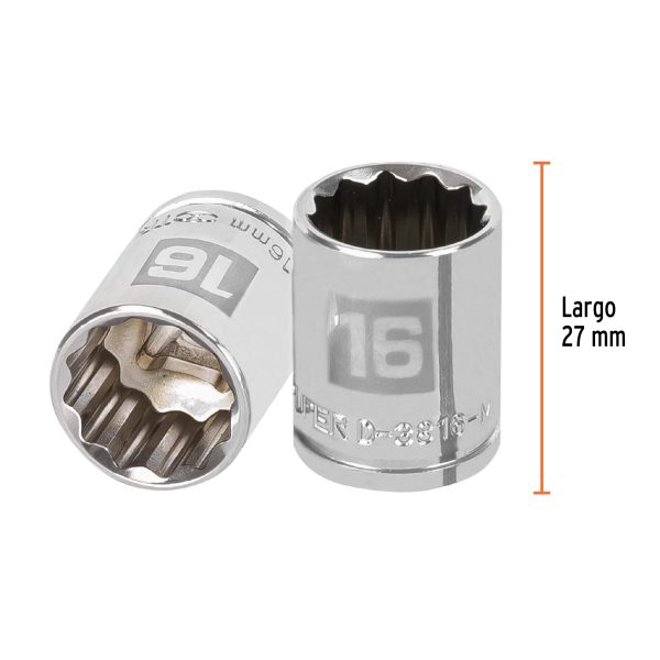 13636 - Dado de 16 mm, 12 puntas, cuadro 3/8', Truper