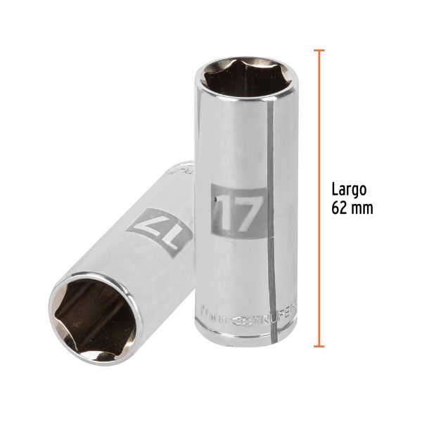 13777 - Dado largo de 17 mm, 6 puntas, cuadro 3/8', Truper