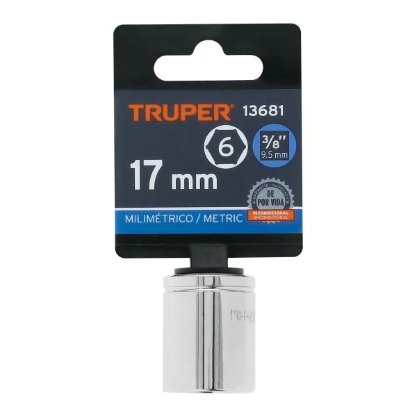13681 - Dado de 17 mm, 6 puntas, cuadro 3/8', Truper