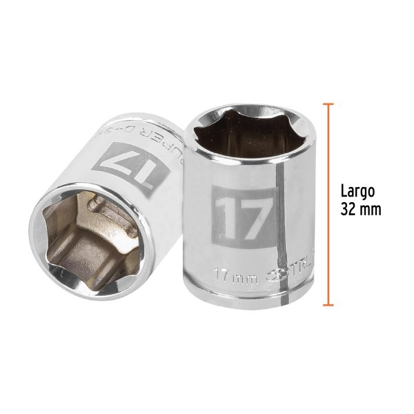 13681 - Dado de 17 mm, 6 puntas, cuadro 3/8', Truper