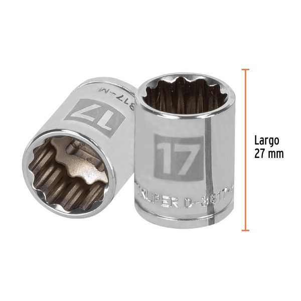 13637 - Dado de 17 mm, 12 puntas, cuadro 3/8', Truper
