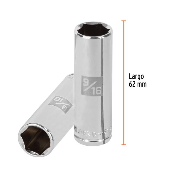 13715 - Dado largo de 9/16', 6 puntas, cuadro 3/8', Truper