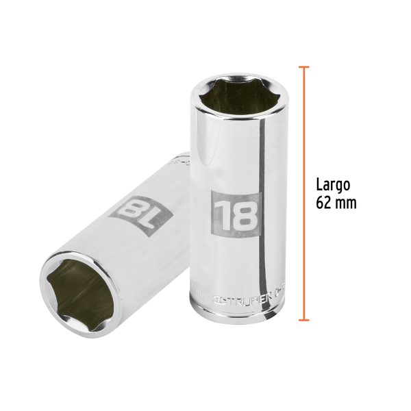 13778 - Dado largo de 18 mm, 6 puntas, cuadro 3/8', Truper