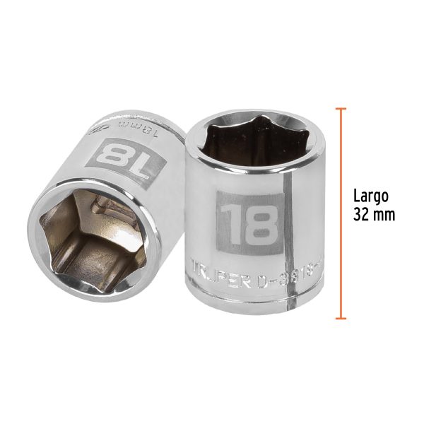 13682 - Dado de 18 mm, 6 puntas, cuadro 3/8', Truper