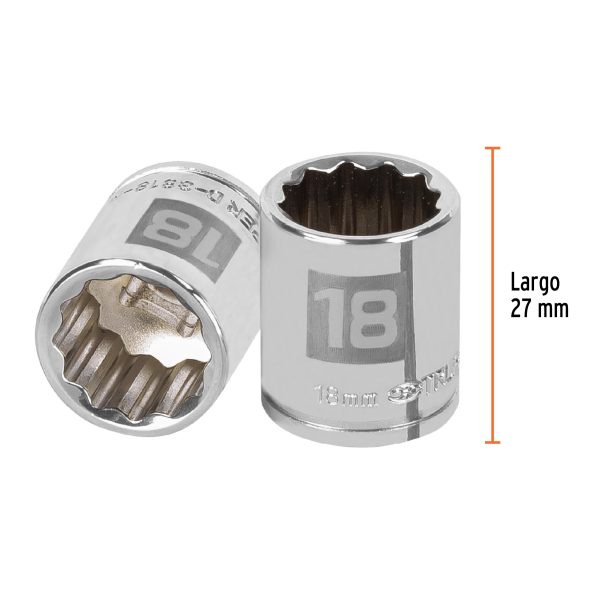 13638 - Dado de 18 mm, 12 puntas, cuadro 3/8', Truper