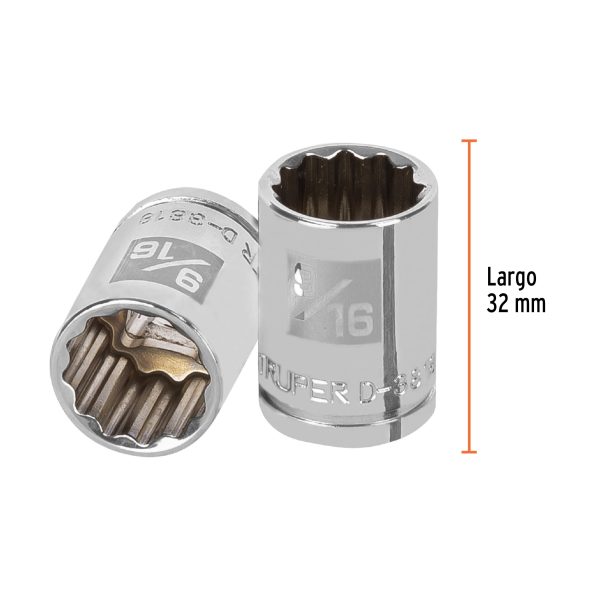 13585 - Dado de 9/16', 12 puntas, cuadro 3/8', Truper