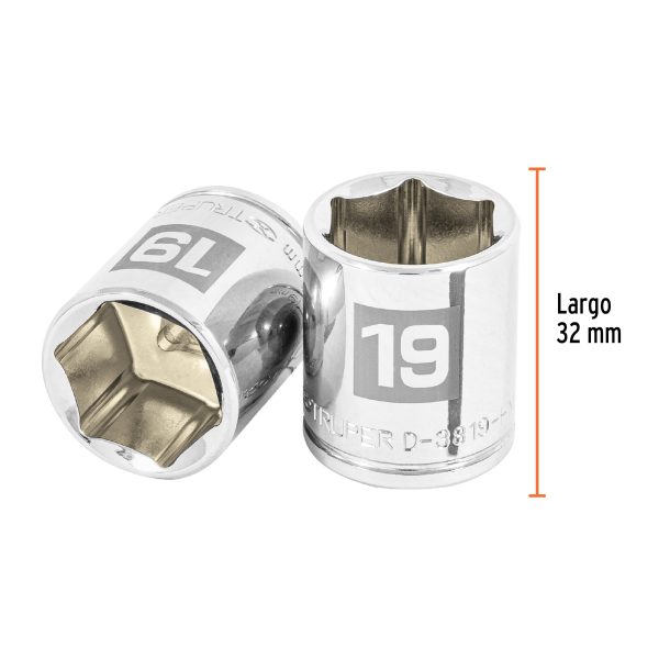 13683 - Dado de 19 mm, 6 puntas, cuadro 3/8', Truper