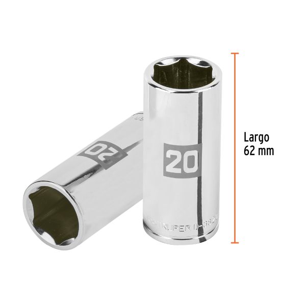 100995 - Dado largo de 20 mm, 6 puntas, cuadro 3/8', Truper