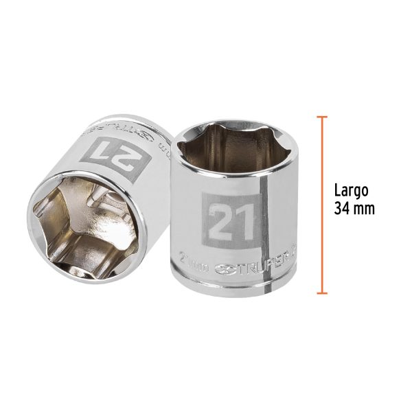 13685 - Dado de 21 mm, 6 puntas, cuadro 3/8', Truper