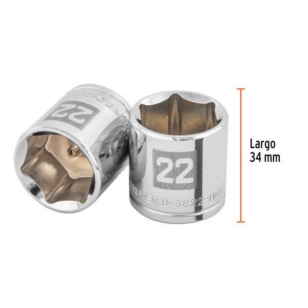 13686 - Dado de 22 mm, 6 puntas, cuadro 3/8', Truper