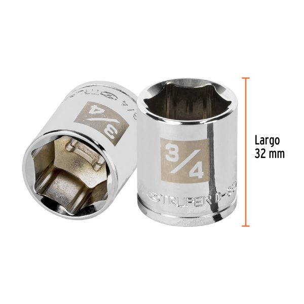 13613 - Dado de 3/4', 6 puntas, cuadro 3/8', Truper