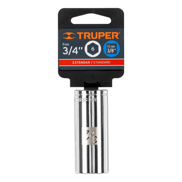 13718 - Dado largo de 3/4', 6 puntas, cuadro 3/8', Truper