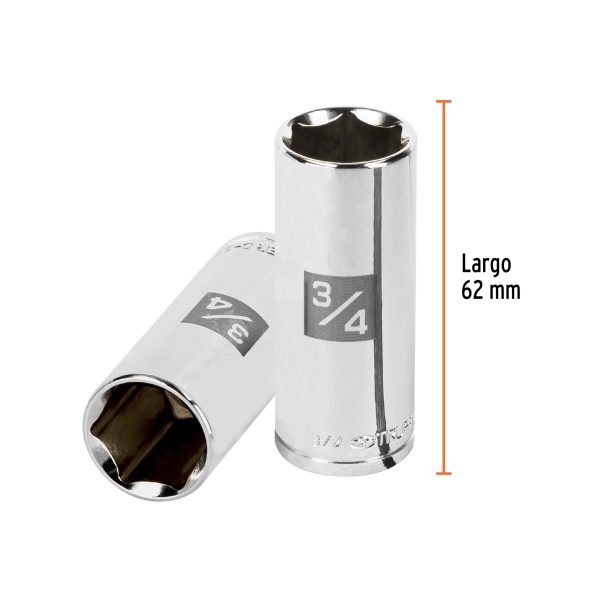 13718 - Dado largo de 3/4', 6 puntas, cuadro 3/8', Truper