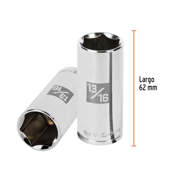 13719 - Dado largo de 13/16', 6 puntas, cuadro 3/8', Truper