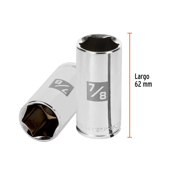 13720 - Dado largo de 7/8', 6 puntas, cuadro 3/8', Truper