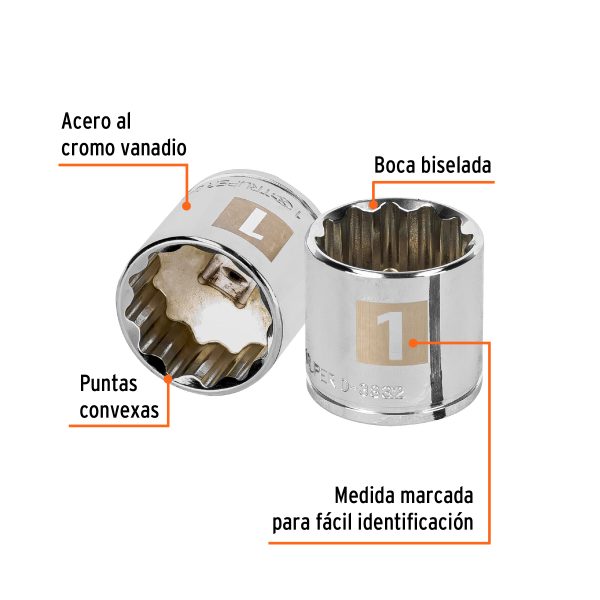 13592 - Dado de 1', 12 puntas, cuadro 3/8', Truper