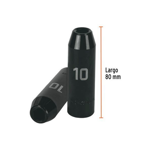 12422 - Dado largo cuadro 1/2' de impacto 6 puntas de 10 mm, Truper