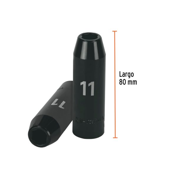 12423 - Dado largo cuadro 1/2' de impacto 6 puntas de 11 mm, Truper