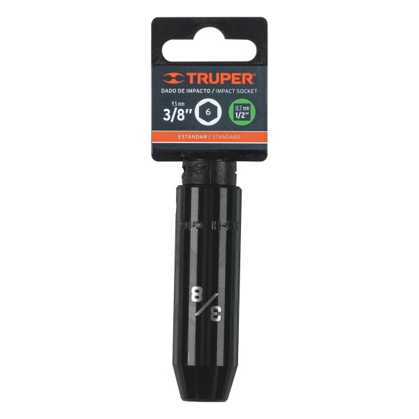 13386 - Dado largo impacto de 3/8', 6 puntas, cuadro 1/2', Truper