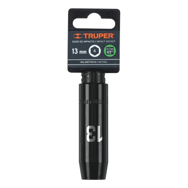 12425 - Dado largo cuadro 1/2' de impacto 6 puntas de 13 mm, Truper