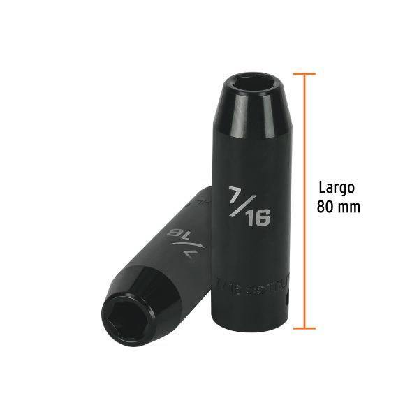 13387 - Dado largo impacto de 7/16', 6 puntas, cuadro 1/2', Truper