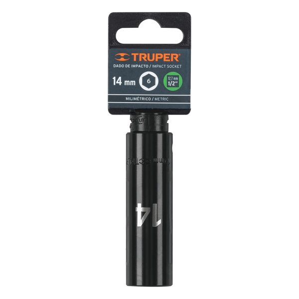 12426 - Dado largo cuadro 1/2' de impacto 6 puntas de 14 mm, Truper
