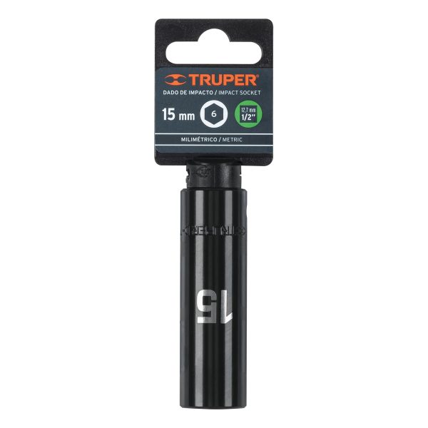 12427 - Dado largo cuadro 1/2' de impacto 6 puntas de 15 mm, Truper