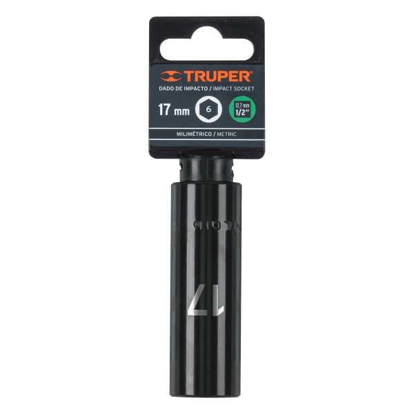 12429 - Dado largo cuadro 1/2' de impacto 6 puntas de 17 mm, Truper
