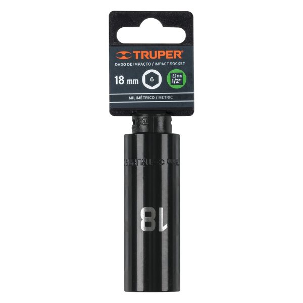 12430 - Dado largo cuadro 1/2' de impacto 6 puntas de 18 mm, Truper