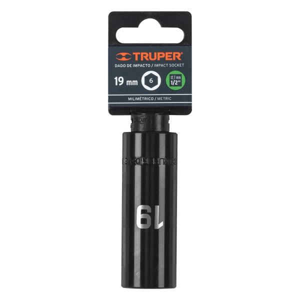 12431 - Dado largo cuadro 1/2' de impacto 6 puntas de 19 mm, Truper