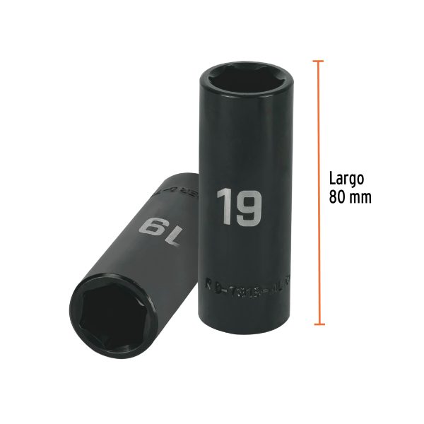 12431 - Dado largo cuadro 1/2' de impacto 6 puntas de 19 mm, Truper