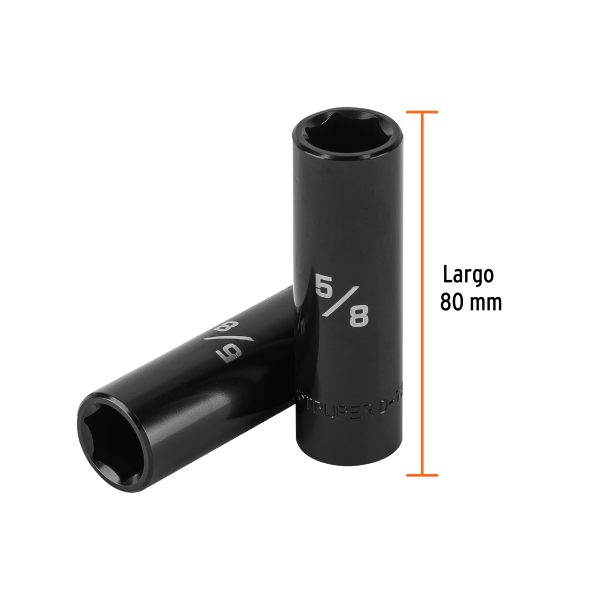 13390 - Dado largo impacto de 5/8', 6 puntas, cuadro 1/2', Truper