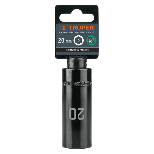 12432 - Dado largo cuadro 1/2' de impacto 6 puntas de 20 mm, Truper