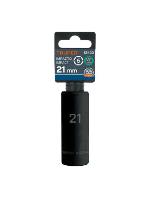 12433 - Dado largo cuadro 1/2' de impacto 6 puntas de 21 mm, Truper