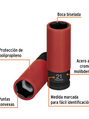 100905 - Dado largo impacto prot. plást. 21 mm, 6 puntas, cuadro 1/2'