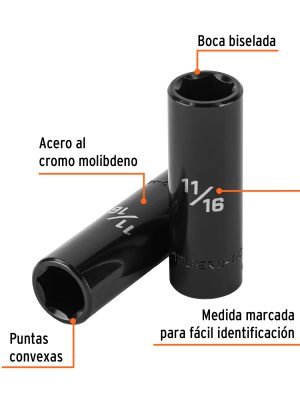 13391 - Dado largo impacto de 11/16', 6 puntas, cuadro 1/2', Truper