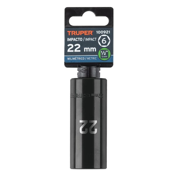 100921 - Dado largo impacto de 22 mm, 6 puntas, cuadro 1/2', Truper