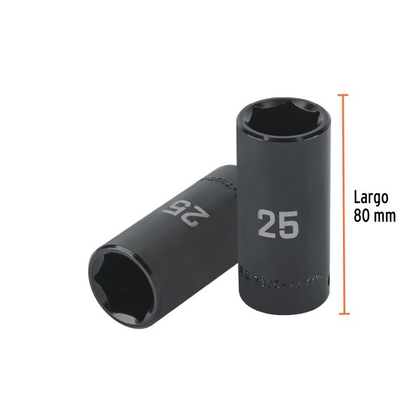 100924 - Dado largo impacto de 25 mm, 6 puntas, cuadro 1/2', Truper