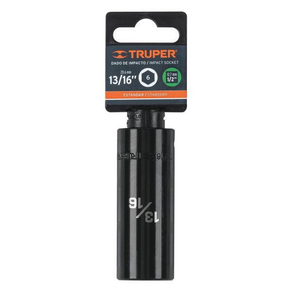 13393 - Dado largo impacto de 13/16', 6 puntas, cuadro 1/2', Truper