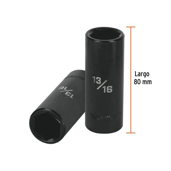 13393 - Dado largo impacto de 13/16', 6 puntas, cuadro 1/2', Truper