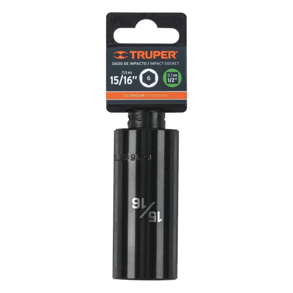 13395 - Dado largo impacto de 15/16', 6 puntas, cuadro 1/2', Truper