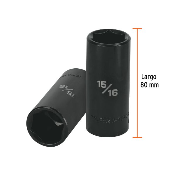 13395 - Dado largo impacto de 15/16', 6 puntas, cuadro 1/2', Truper
